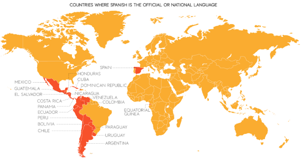 Spain And Mexico On World Map Language Landscape: Latin America | Transperfect Spain And Mexico On World Map Language Landscape: Latin America | Transperfect