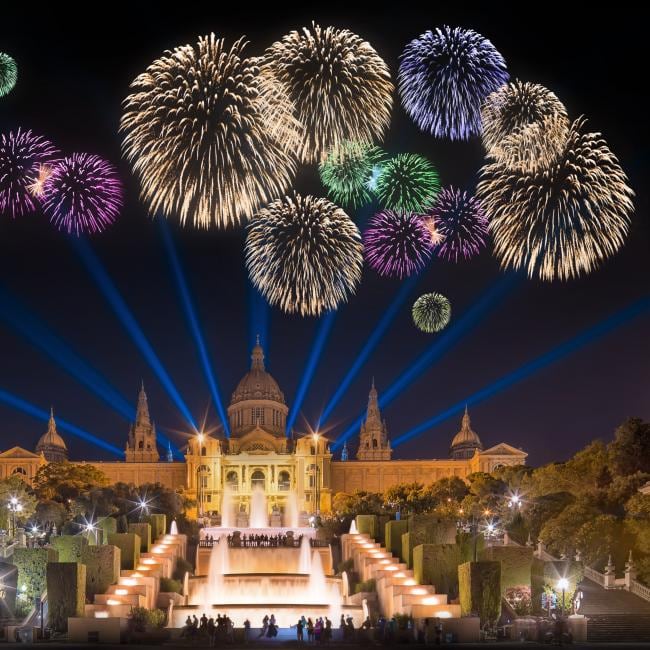 new years fireworks in Barcelona, Spain 